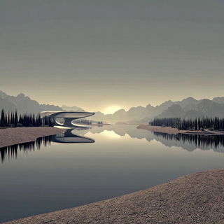 Sandcut Monoliths style, Midjourney V7: realistic landscape photograph of quiet dawn