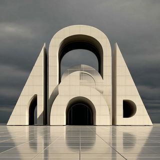 Sandcut Monoliths style, Midjourney V7: typographic composition with large letters