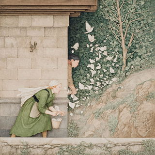 Rimeleaf Plates style, Midjourney V7: retro fairy-tale illustration