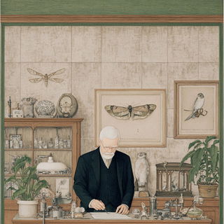 Rimeleaf Plates style, Midjourney V7: editorial illustration for popular scientific magazine cover