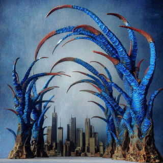 Tuffface style, Midjourney V7: megacity with futuristic bioarchitecture