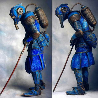 Tuffface style, Midjourney V7: concept art character design of retropunk steam knight