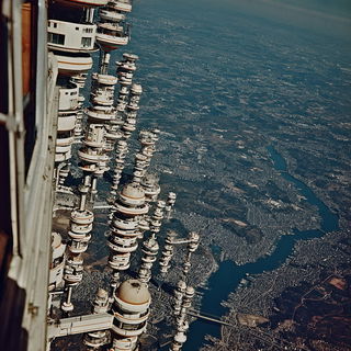 Terradiorism style, Midjourney V7: megacity with futuristic bioarchitecture