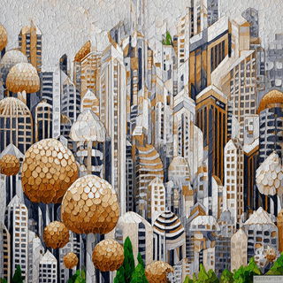 Geometexture Drift style, Midjourney V7: megacity with futuristic bioarchitecture