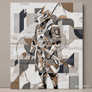Geometexture Drift style, Midjourney V7: concept art character design of retropunk steam knight