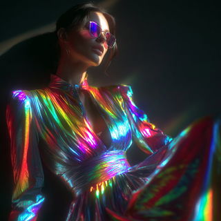 Prismsmoke style, Midjourney V7: haute-couture fashion outfit