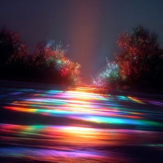 Prismsmoke style, Midjourney V7: realistic landscape photograph of quiet dawn