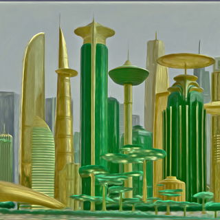 Glossbaroque style, Midjourney V7: megacity with futuristic bioarchitecture