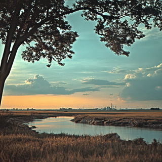 Atlascreen style, Midjourney V7: realistic landscape photograph of quiet dawn