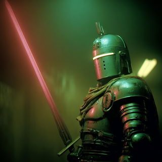 Chromafog style, Midjourney V7: concept art character design of retropunk steam knight