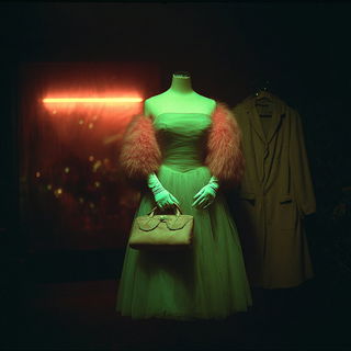 Chromafog style, Midjourney V7: haute-couture fashion outfit