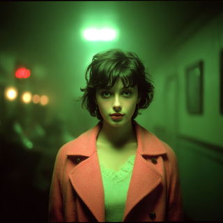 Chromafog style, Midjourney V7: photographic portrait of female protagonist