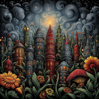 Cindervault style, Midjourney V7: megacity with futuristic bioarchitecture