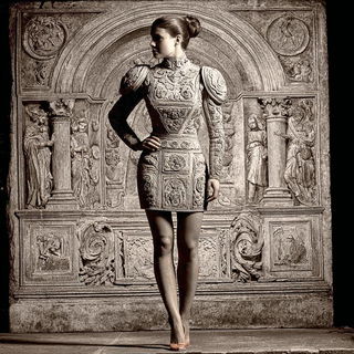 Chalcopulp style, Midjourney V7: haute-couture fashion outfit