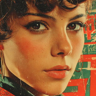 Carnivaltograph style, Midjourney V7: photographic portrait of female protagonist