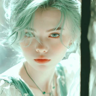 Mintgas Branchwork style, Midjourney V7: photographic portrait of female protagonist