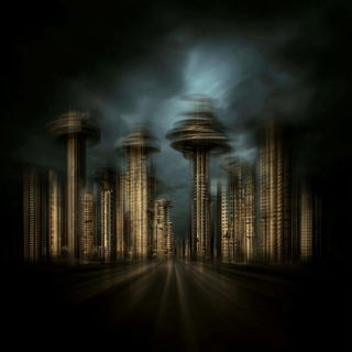 Blueamber Threadwork style, Midjourney V7: megacity with futuristic bioarchitecture