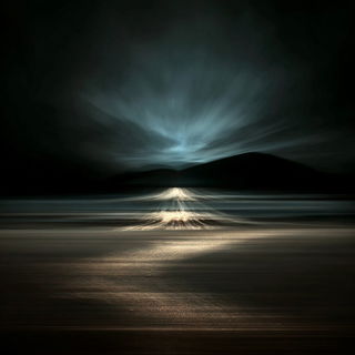 Blueamber Threadwork style, Midjourney V7: realistic landscape photograph of quiet dawn
