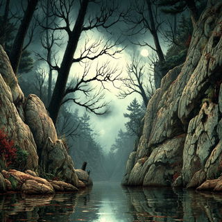Tidegothic style, Midjourney V7: realistic landscape photograph of quiet dawn