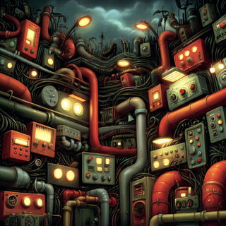 Tidegothic style, Midjourney V7: technical infrastructure blueprint schematics