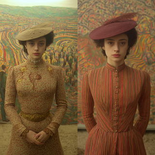 Rotocel Hinterland style, Midjourney V7: haute-couture fashion outfit
