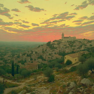 Rotocel Hinterland style, Midjourney V7: realistic landscape photograph of quiet dawn