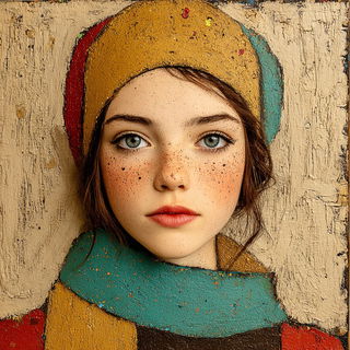 Crackform style, Midjourney V7: photographic portrait of female protagonist