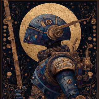 Aureochrome style, Midjourney V7: concept art character design of retropunk steam knight