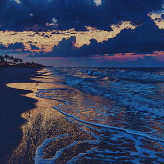 Aureochrome style, Midjourney V7: realistic landscape photograph of quiet dawn