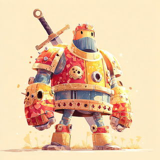 Bloomtale style, Midjourney V7: concept art character design of retropunk steam knight
