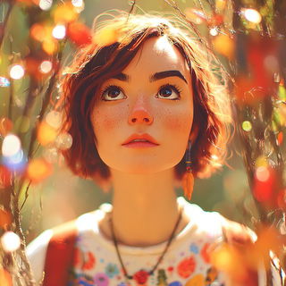 Bloomtale style, Midjourney V7: photographic portrait of female protagonist