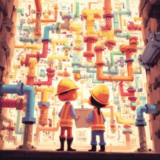 Bloomtale style, Midjourney V7: technical infrastructure blueprint schematics