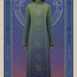 Migratory Chromarchivism style, Midjourney V7: haute-couture fashion outfit