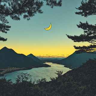 Inkcoast Aerofauna style, Midjourney V7: realistic landscape photograph of quiet dawn