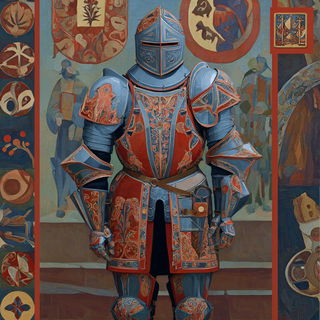 Hagiovapography style, Midjourney V7: concept art character design of retropunk steam knight