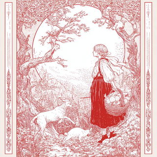 Crimson Folio style, Midjourney V7: retro fairy-tale illustration