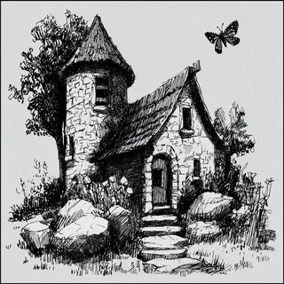 Hatchcliff style, Midjourney V7: retro fairy-tale illustration