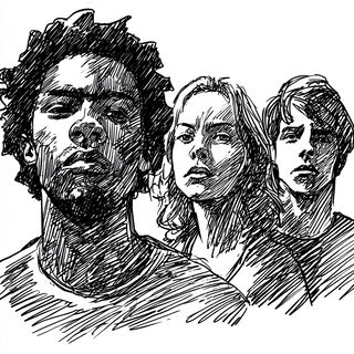 Hatchcliff style, Midjourney V7: black-and-white manga comic strip