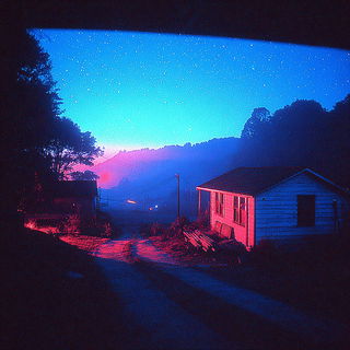 Neon Slipglaze style, Midjourney V7: realistic landscape photograph of quiet dawn