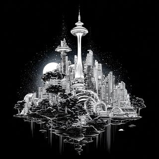 Mycocelestial Engraving style, Midjourney V7: megacity with futuristic bioarchitecture