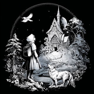 Mycocelestial Engraving style, Midjourney V7: retro fairy-tale illustration