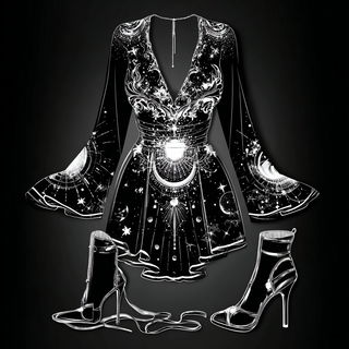 Mycocelestial Engraving style, Midjourney V7: haute-couture fashion outfit
