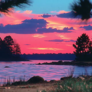 Sirocco Magentafront style, Midjourney V7: realistic landscape photograph of quiet dawn