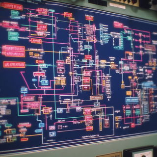 Sirocco Magentafront style, Midjourney V7: technical infrastructure blueprint schematics