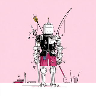 Mechanoink style, Midjourney V7: concept art character design of retropunk steam knight