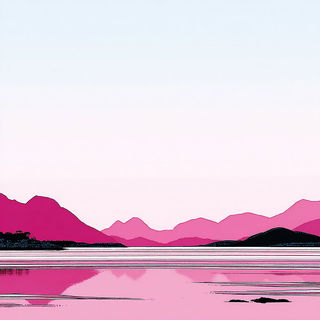 Mechanoink style, Midjourney V7: realistic landscape photograph of quiet dawn