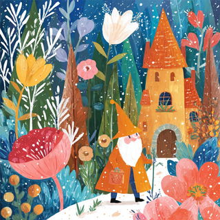 Featherburst style, Midjourney V7: retro fairy-tale illustration