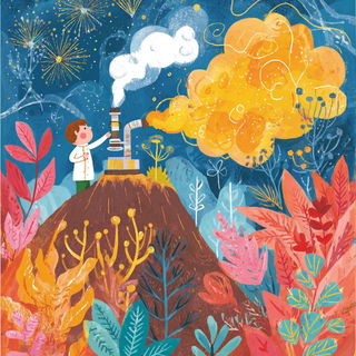 Featherburst style, Midjourney V7: editorial illustration for popular scientific magazine cover