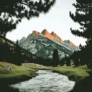 Frostscratch Mythocomics style, Midjourney V7: realistic landscape photograph of quiet dawn