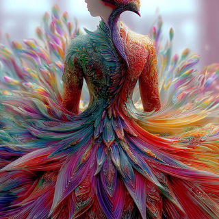 Ribboneer style, Midjourney V7: haute-couture fashion outfit